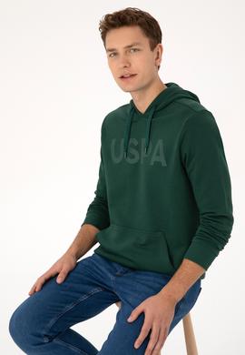 Erkek Kapüşonlu Koyu Yeşil Basic Sweatshirt - 50307695047