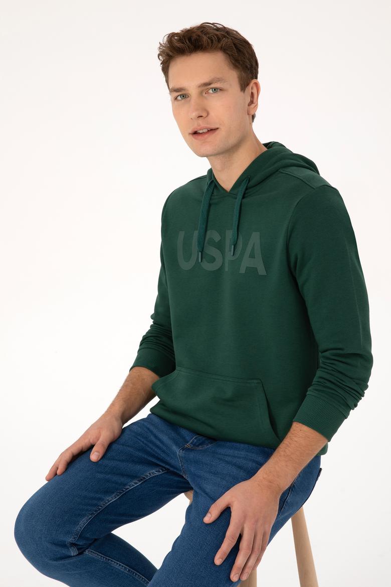 Erkek Kapüşonlu Koyu Yeşil Basic Sweatshirt - 50307695047