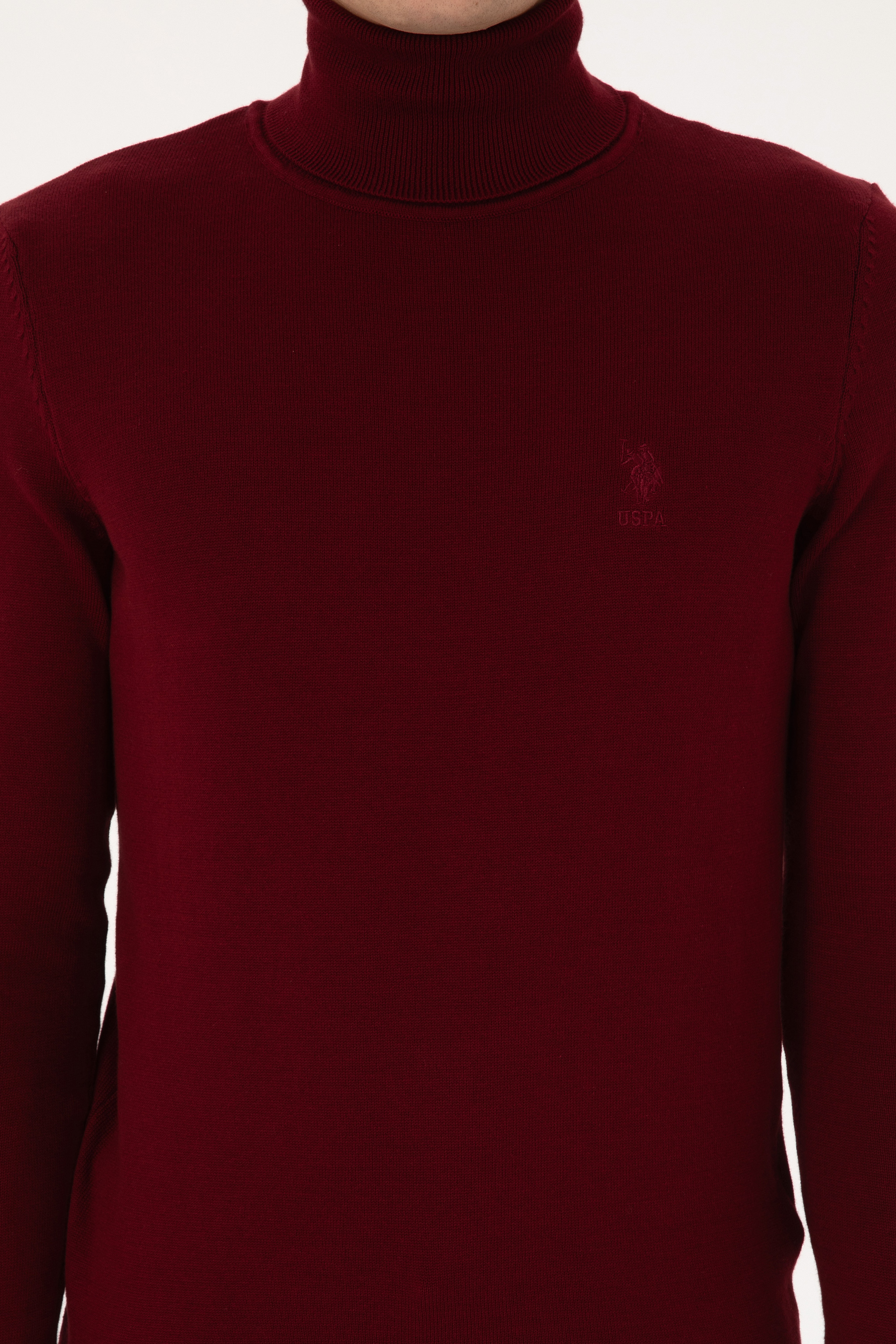 Erkek Slim Fit Balıkçı Yaka Bordo Basic Kazak