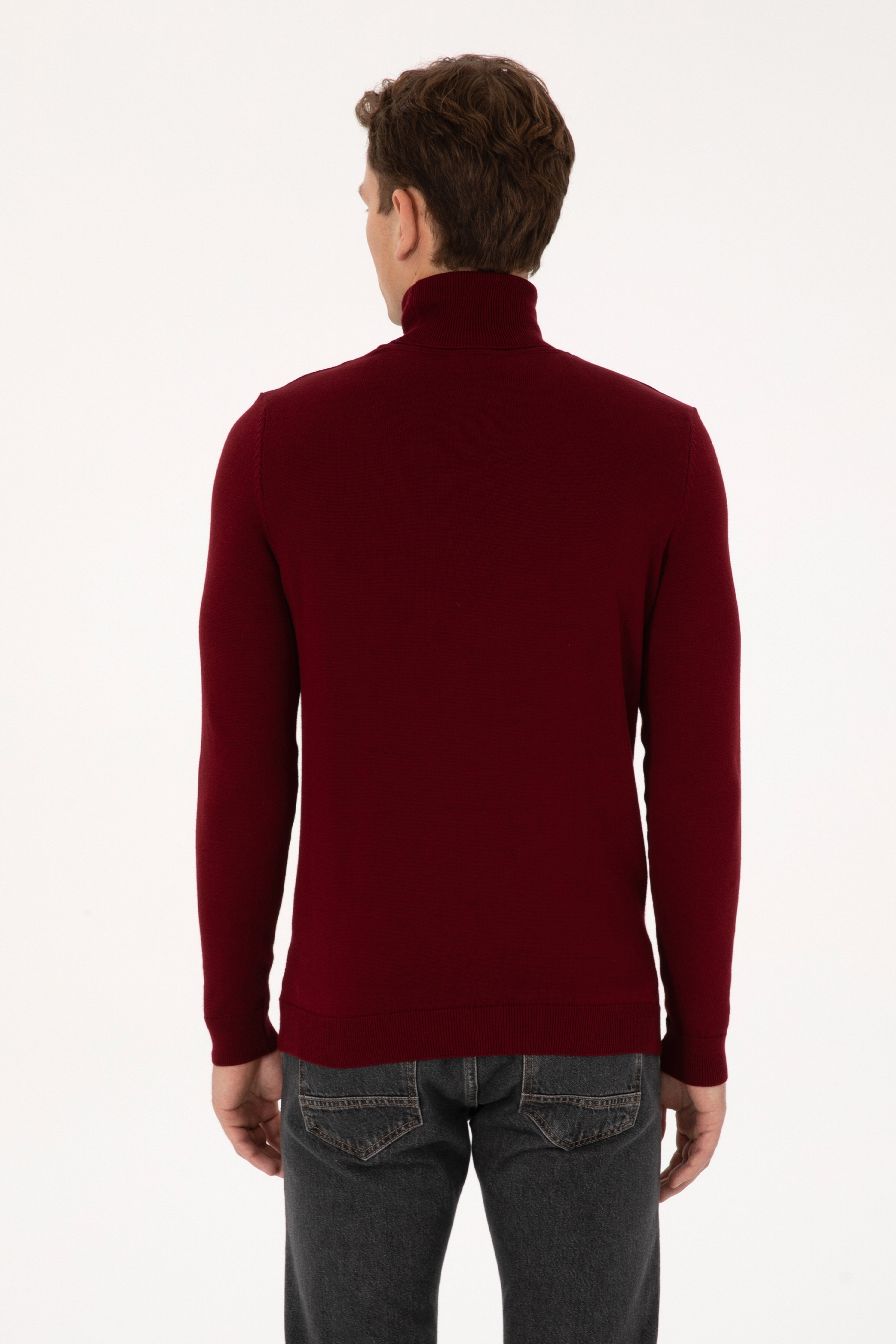 Erkek Slim Fit Balıkçı Yaka Bordo Basic Kazak
