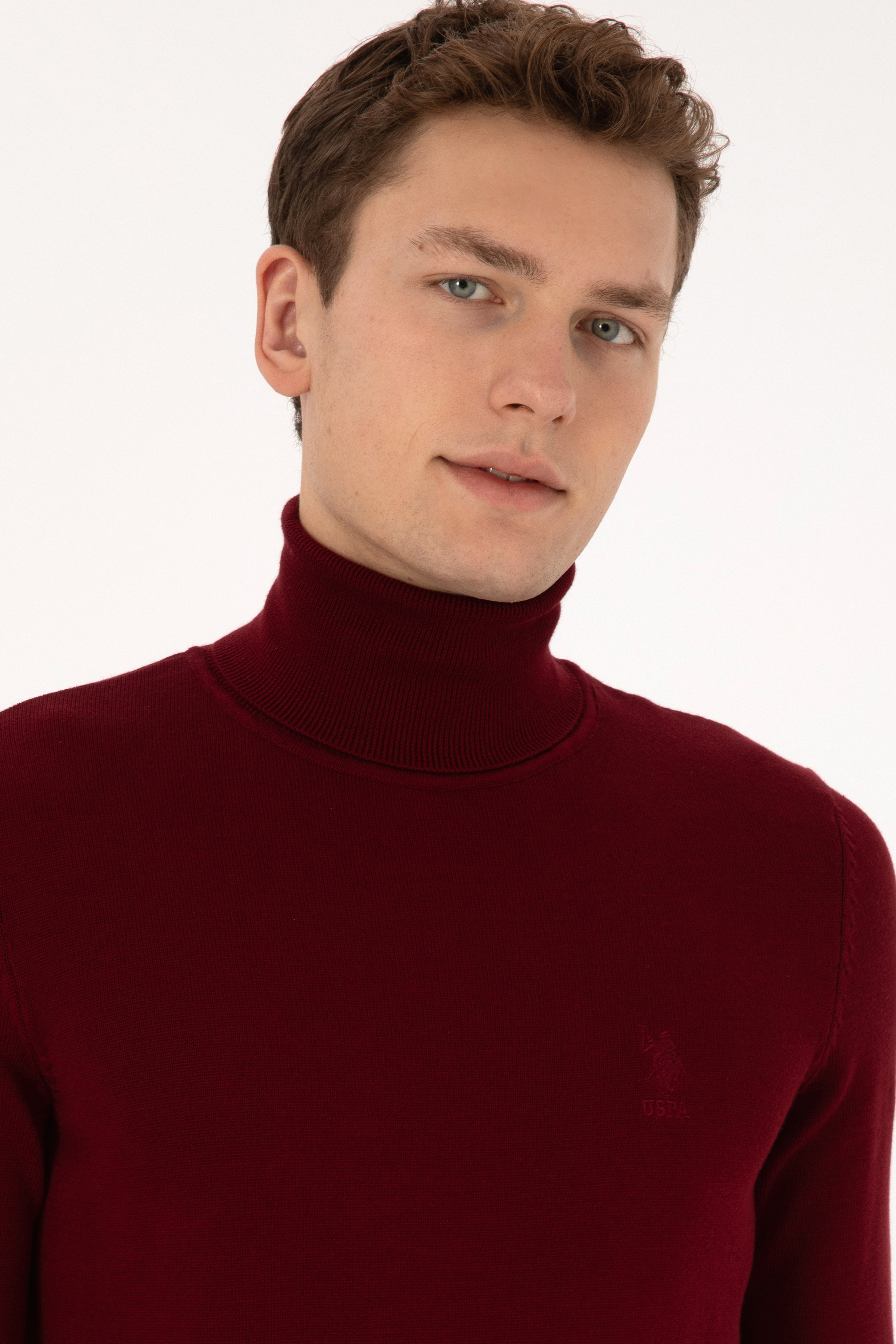 Erkek Slim Fit Balıkçı Yaka Bordo Basic Kazak