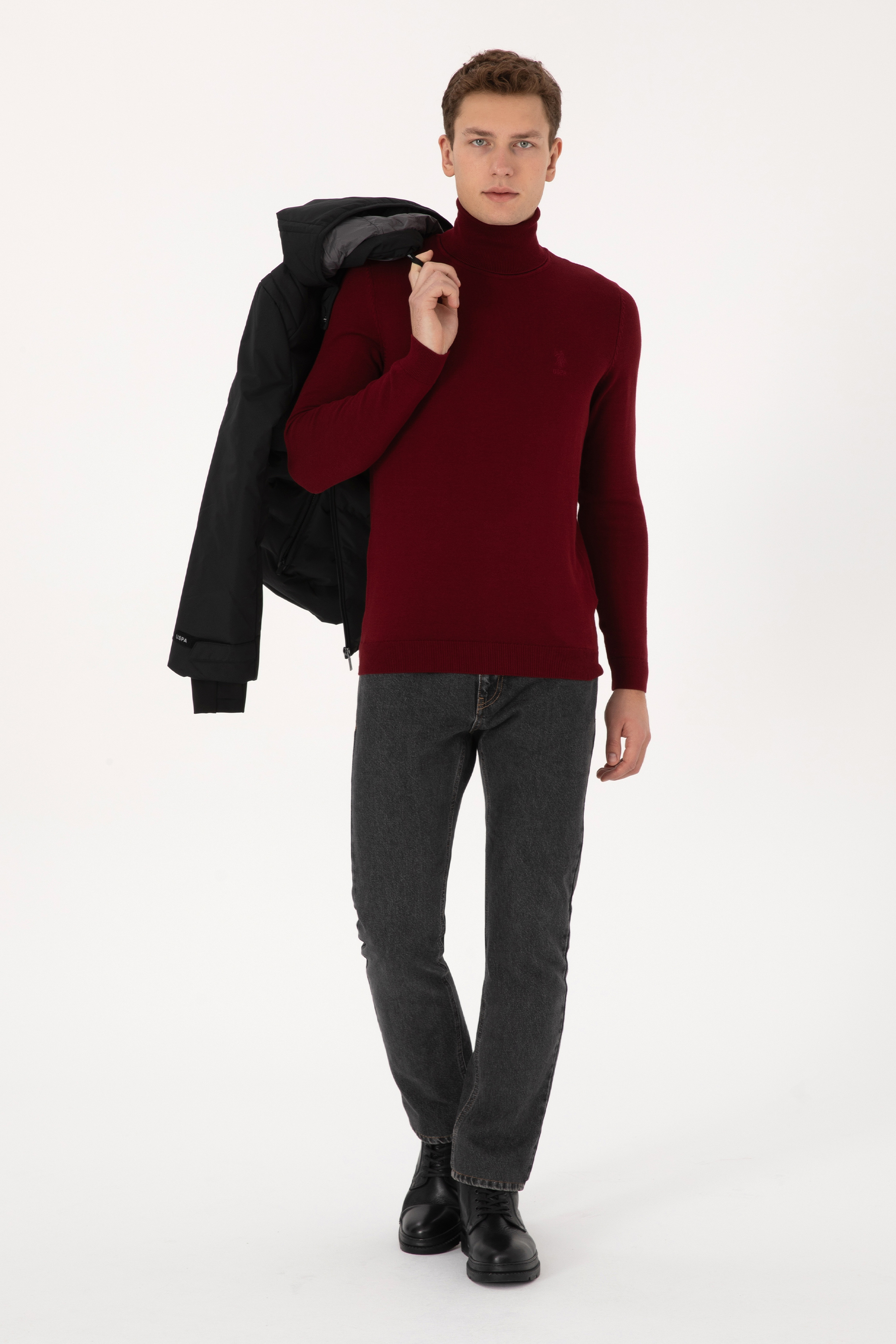 Erkek Slim Fit Balıkçı Yaka Bordo Basic Kazak - Image 4