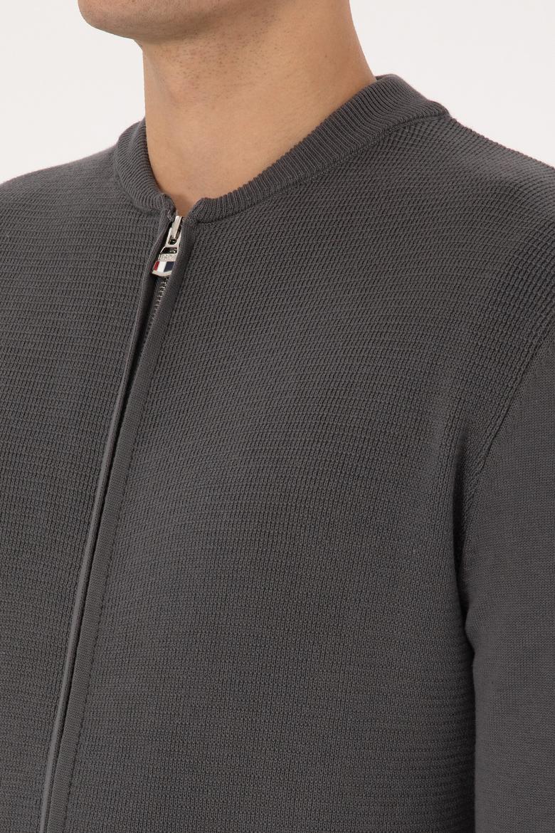 Erkek Gri Basic Triko Hırka - 50307813040