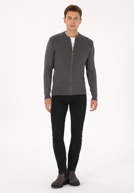 Erkek Gri Basic Triko Hırka - 50307813040