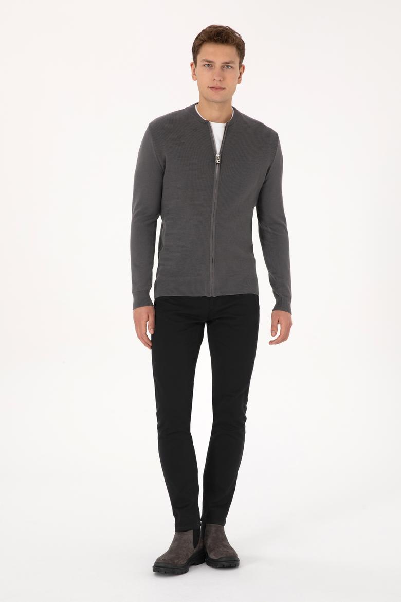 Erkek Gri Basic Triko Hırka - 50307813040