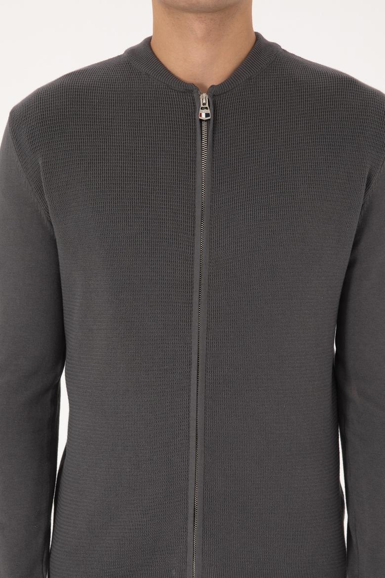 Erkek Gri Basic Triko Hırka - 50307813040