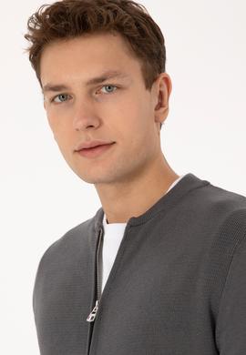 Erkek Gri Basic Triko Hırka - 50307813040