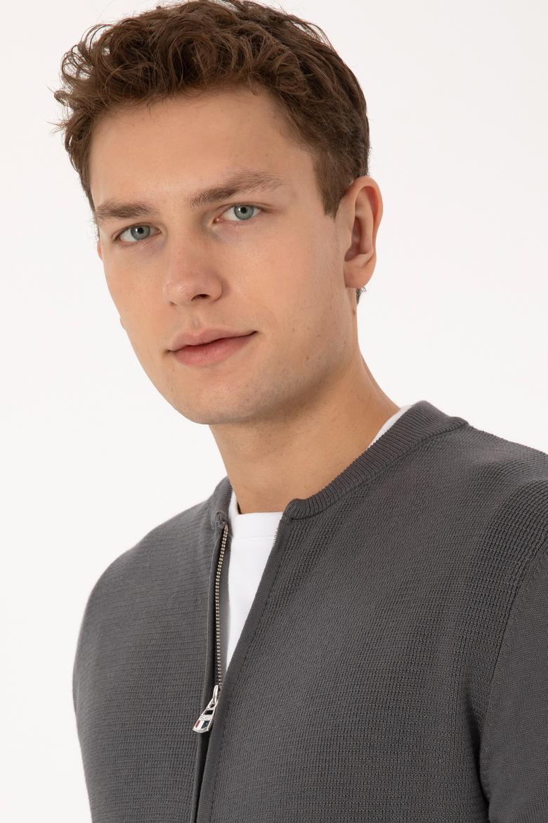 Erkek Gri Basic Triko Hırka - 50307813040