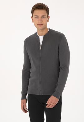 Erkek Gri Basic Triko Hırka - 50307813040