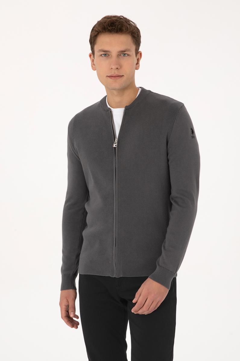 Erkek Gri Basic Triko Hırka