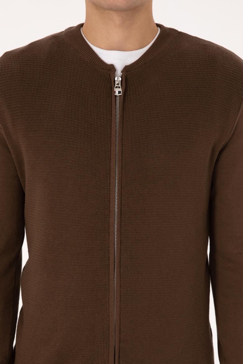 Erkek Kahverengi Basic Triko Hırka - 50307813048