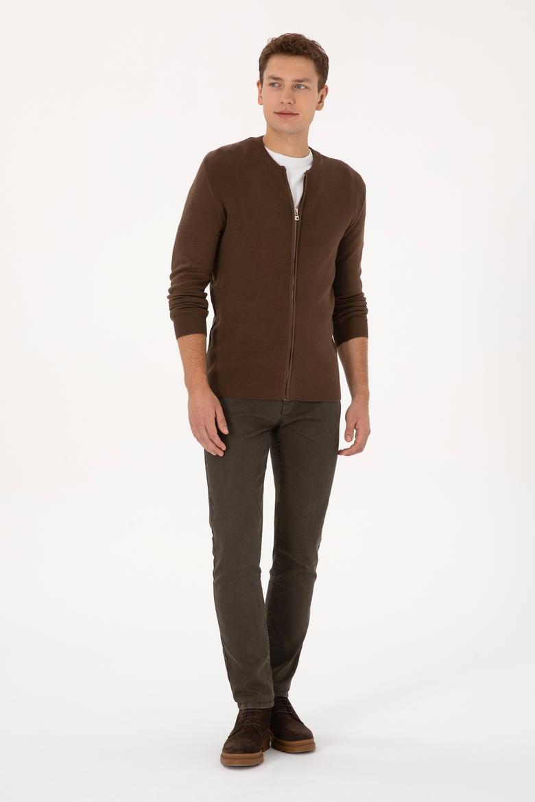 Erkek Kahverengi Basic Triko Hırka - 50307813048