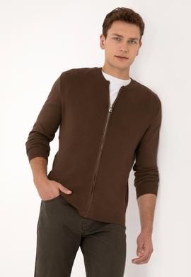 Erkek Kahverengi Basic Triko Hırka - 50307813048