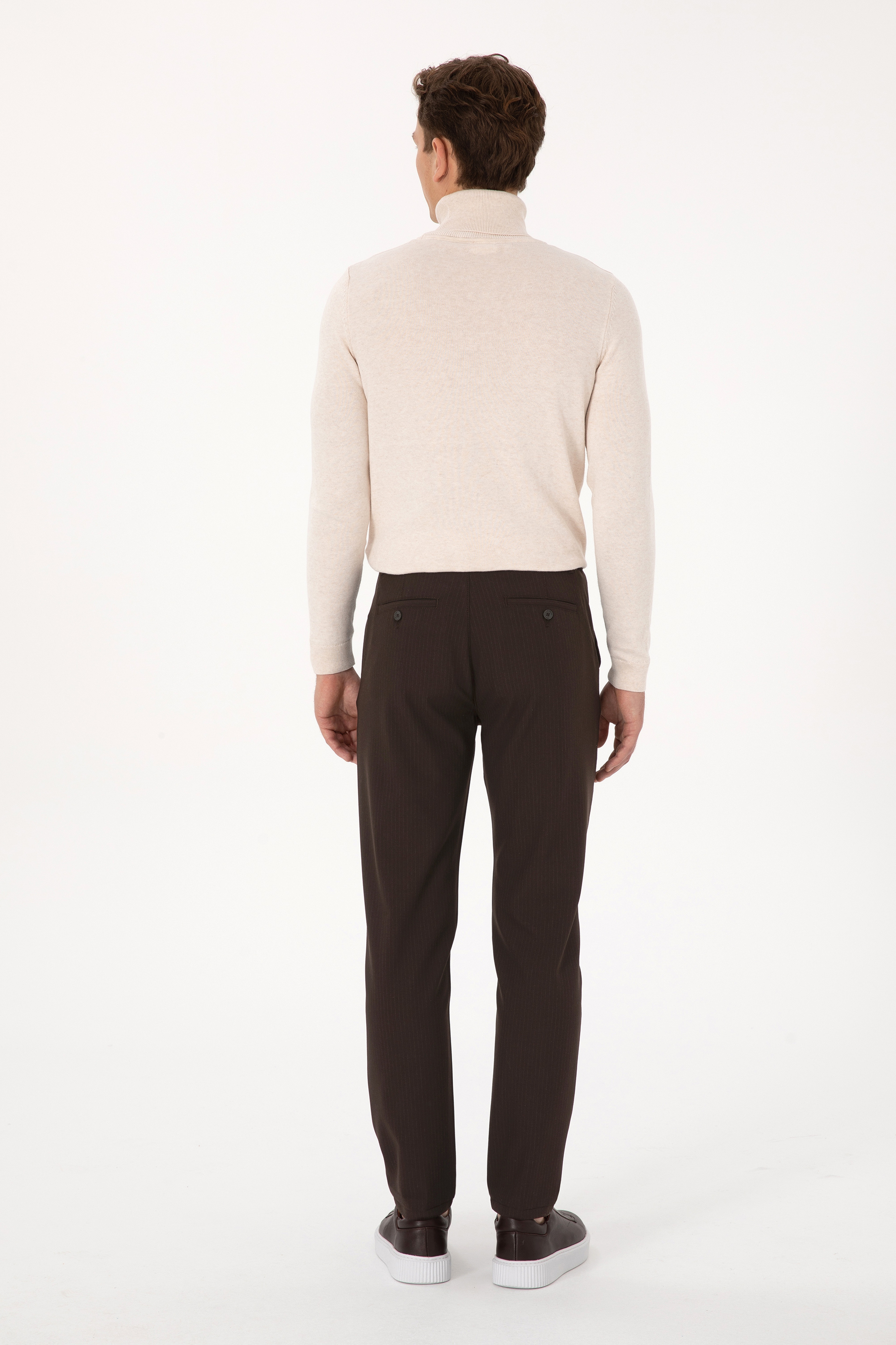 Erkek Kahverengi Carrot Fit Çizgili Kanvas / Chino Pantolon