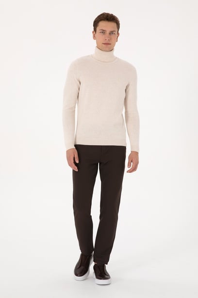 Erkek Kahverengi Carrot Fit Çizgili Kanvas / Chino Pantolon