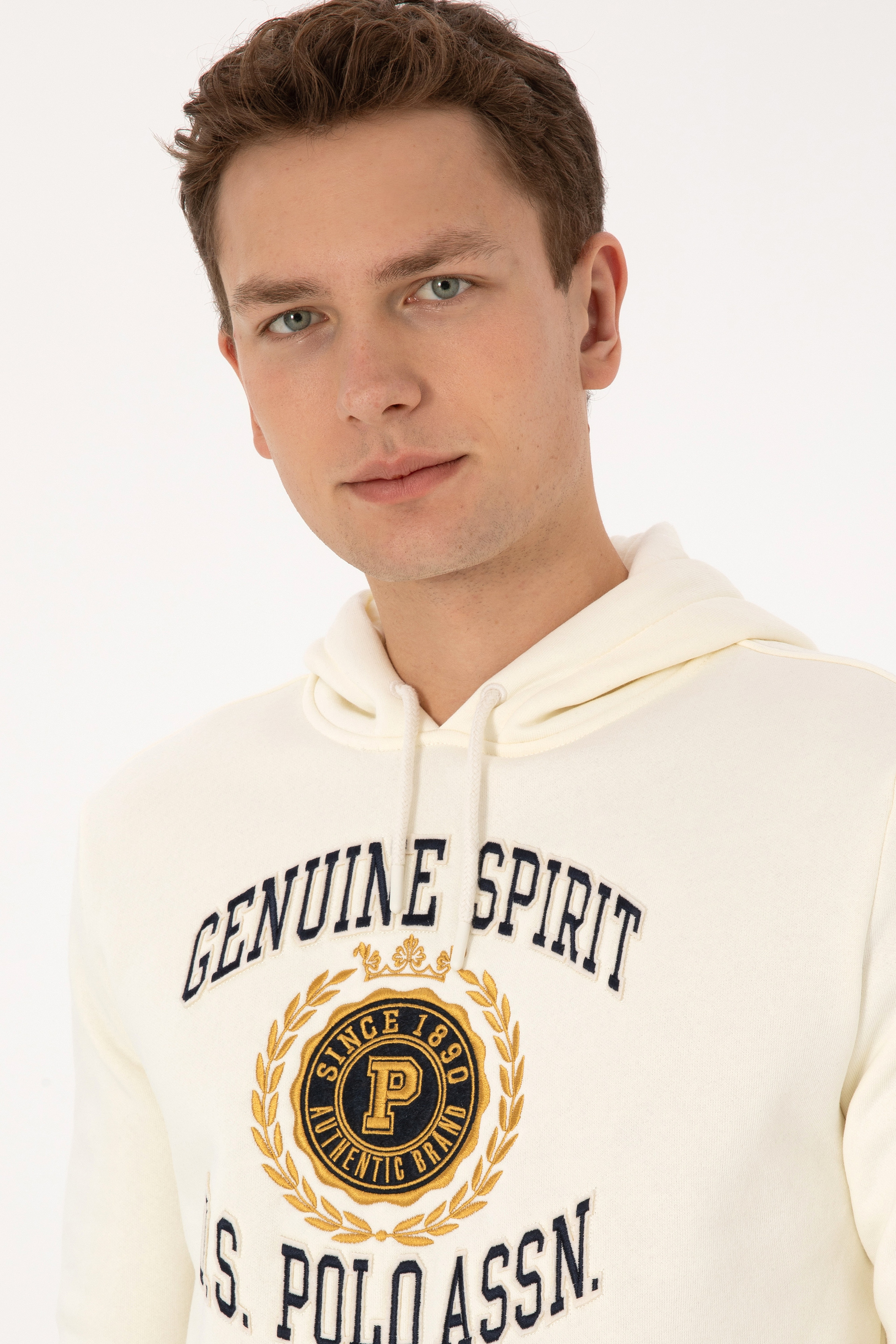 Erkek Regular Fit Kapüşonlu Şardonlu Krem Sweatshirt