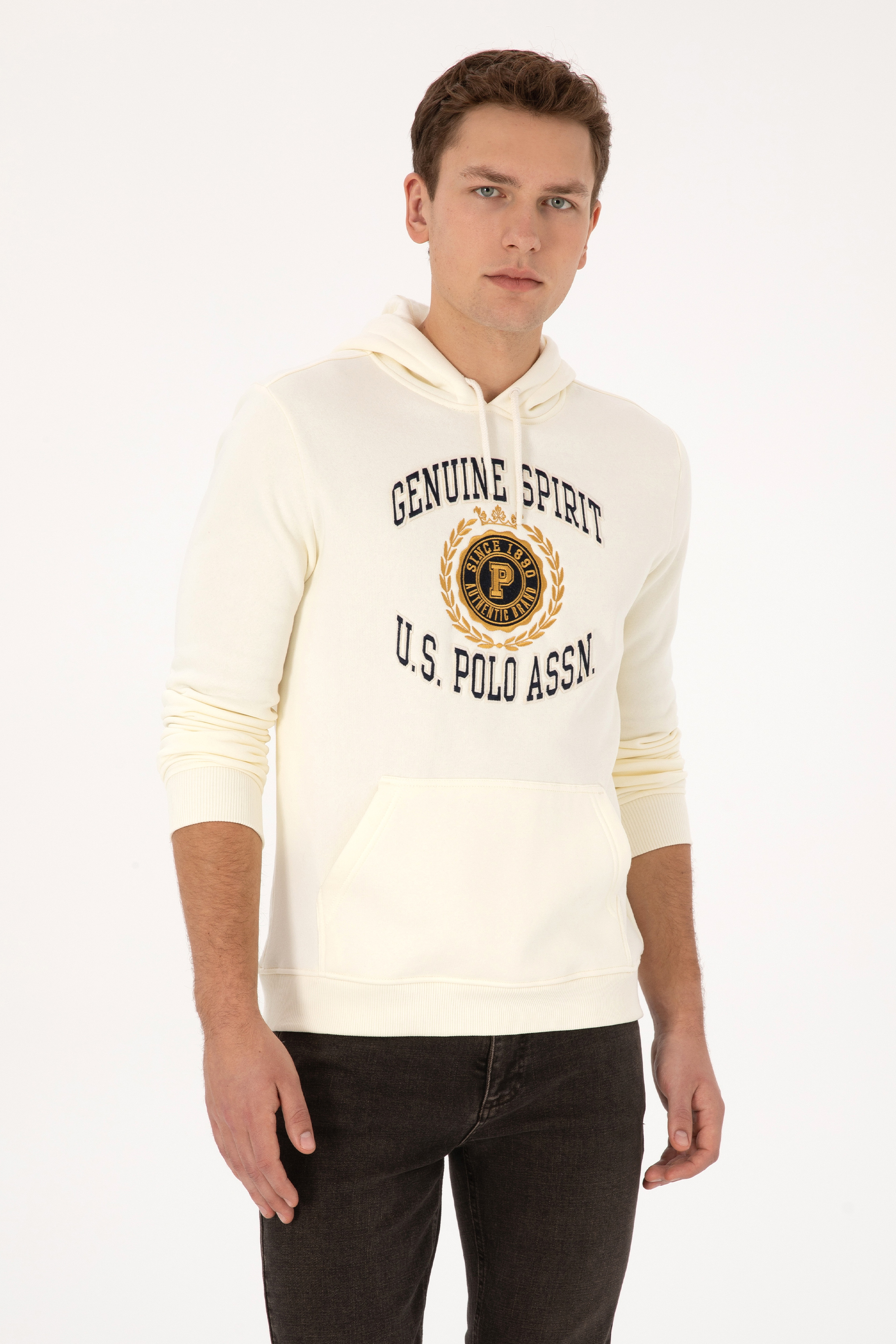 Erkek Regular Fit Kapüşonlu Şardonlu Krem Sweatshirt