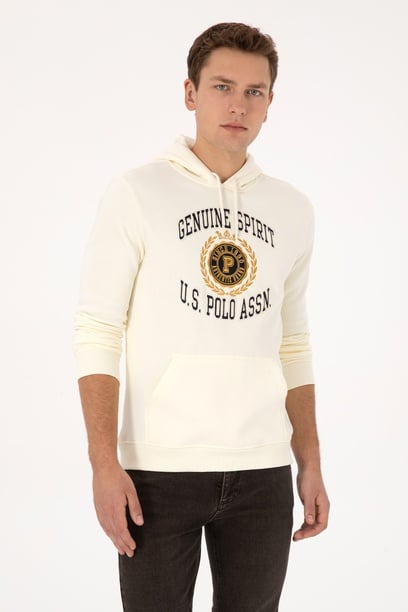 Erkek Regular Fit Kapüşonlu Şardonlu Krem Sweatshirt