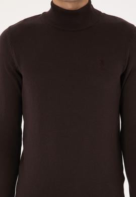 Erkek Koyu Kahverengi Basic Kazak - 50307783106