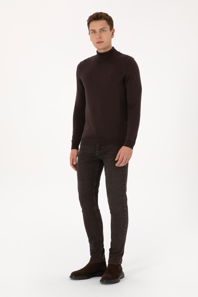 Erkek Koyu Kahverengi Basic Kazak - 50307783106