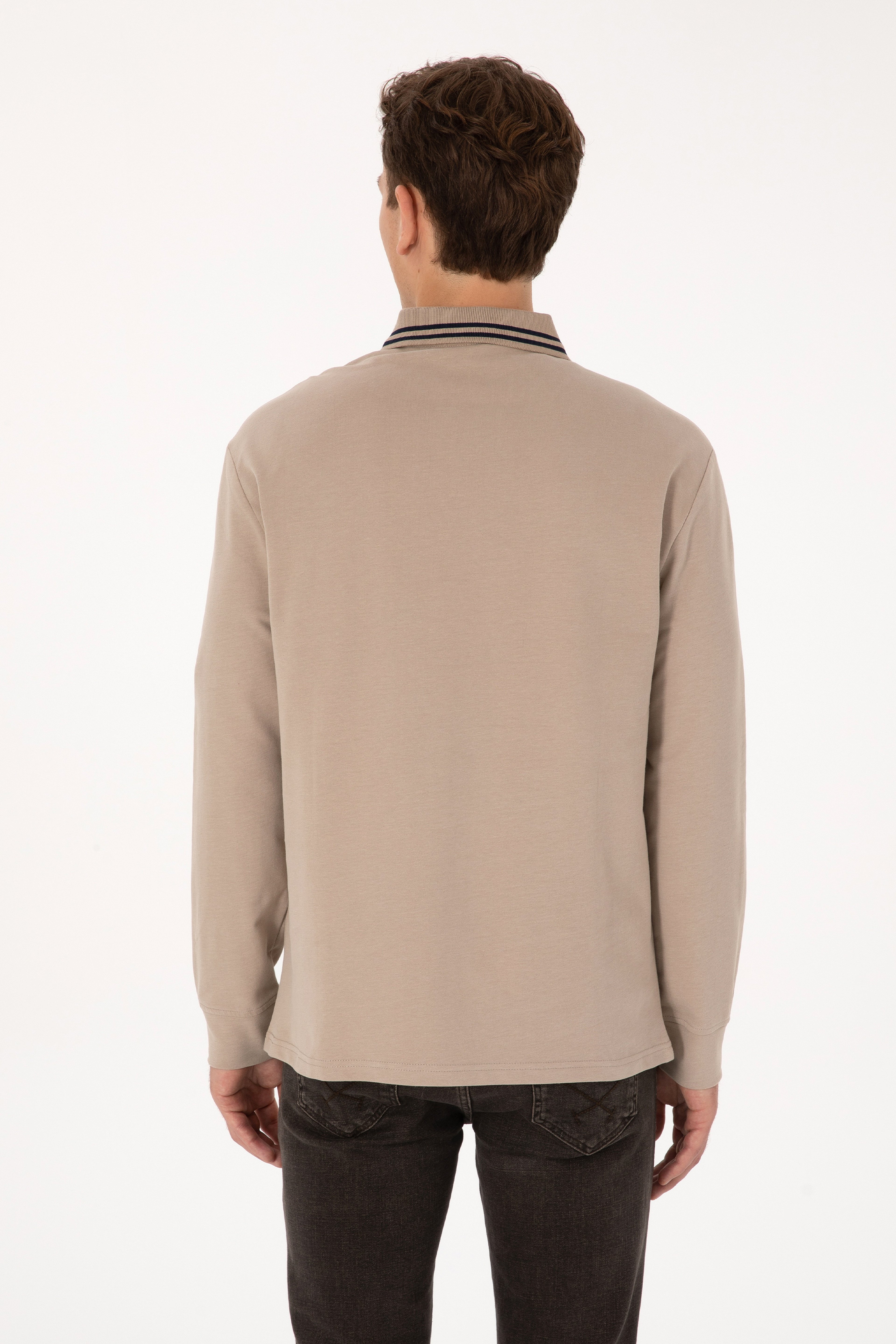 Erkek Comfort Fit Yarım Fermuarlı Koyu Bej Sweatshirt - Image 5