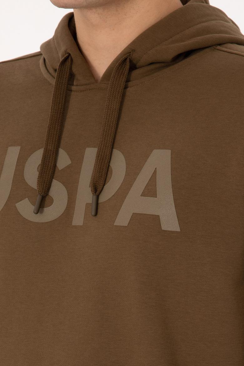 Erkek Slim Fit Kapüşonlu Yaka Haki Basic Sweatshirt - 50307695076