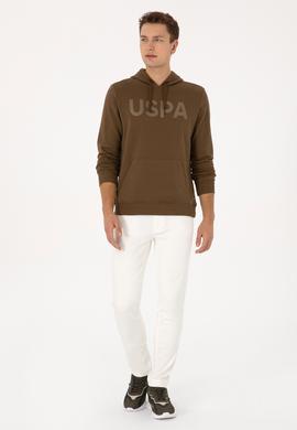 Erkek Slim Fit Kapüşonlu Yaka Haki Basic Sweatshirt - 50307695076