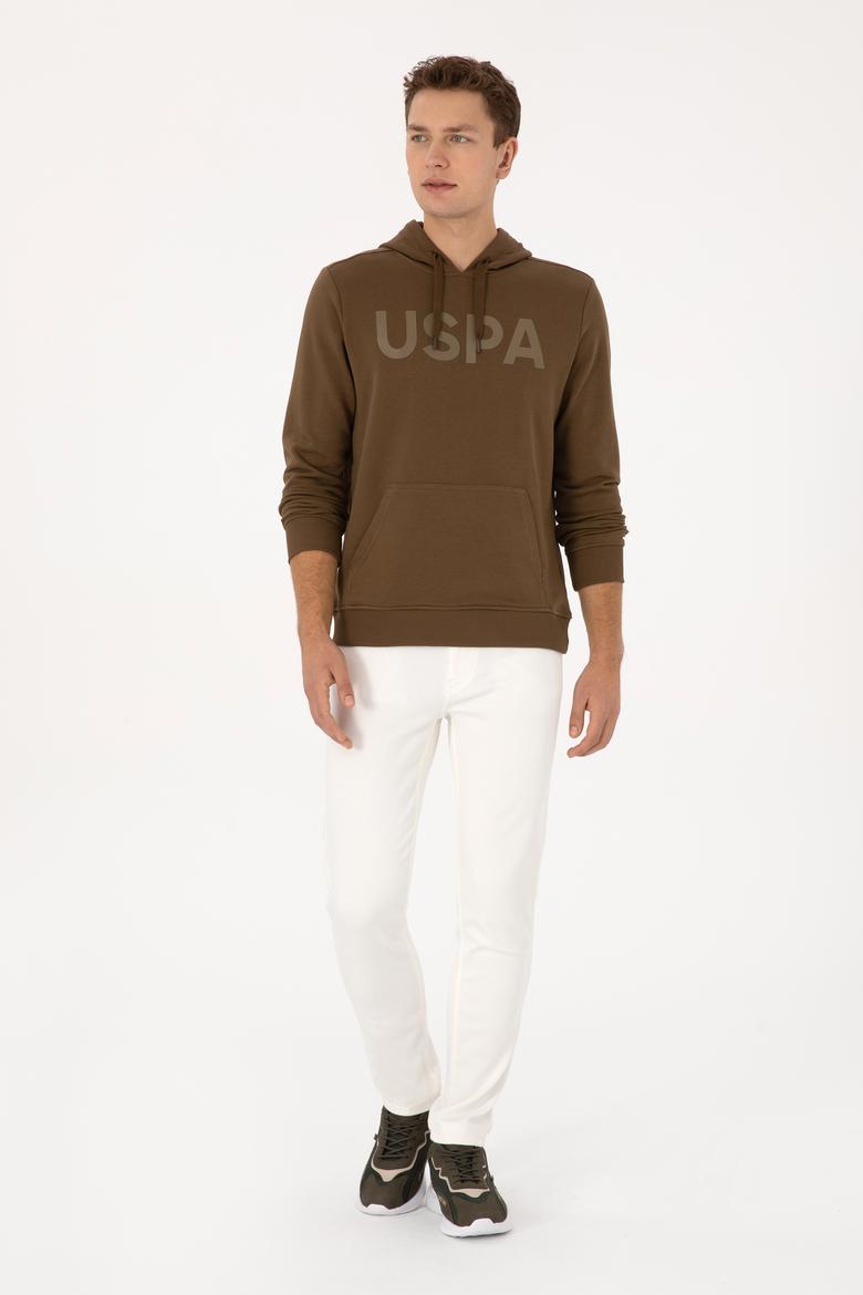 Erkek Slim Fit Kapüşonlu Yaka Haki Basic Sweatshirt - 50307695076