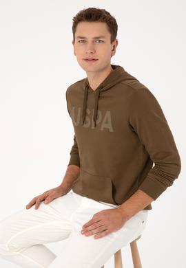 Erkek Slim Fit Kapüşonlu Yaka Haki Basic Sweatshirt - 50307695076