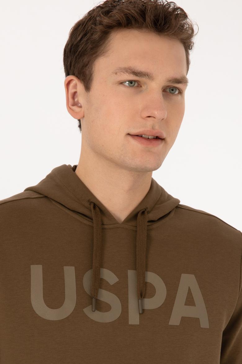 Erkek Slim Fit Kapüşonlu Yaka Haki Basic Sweatshirt - 50307695076