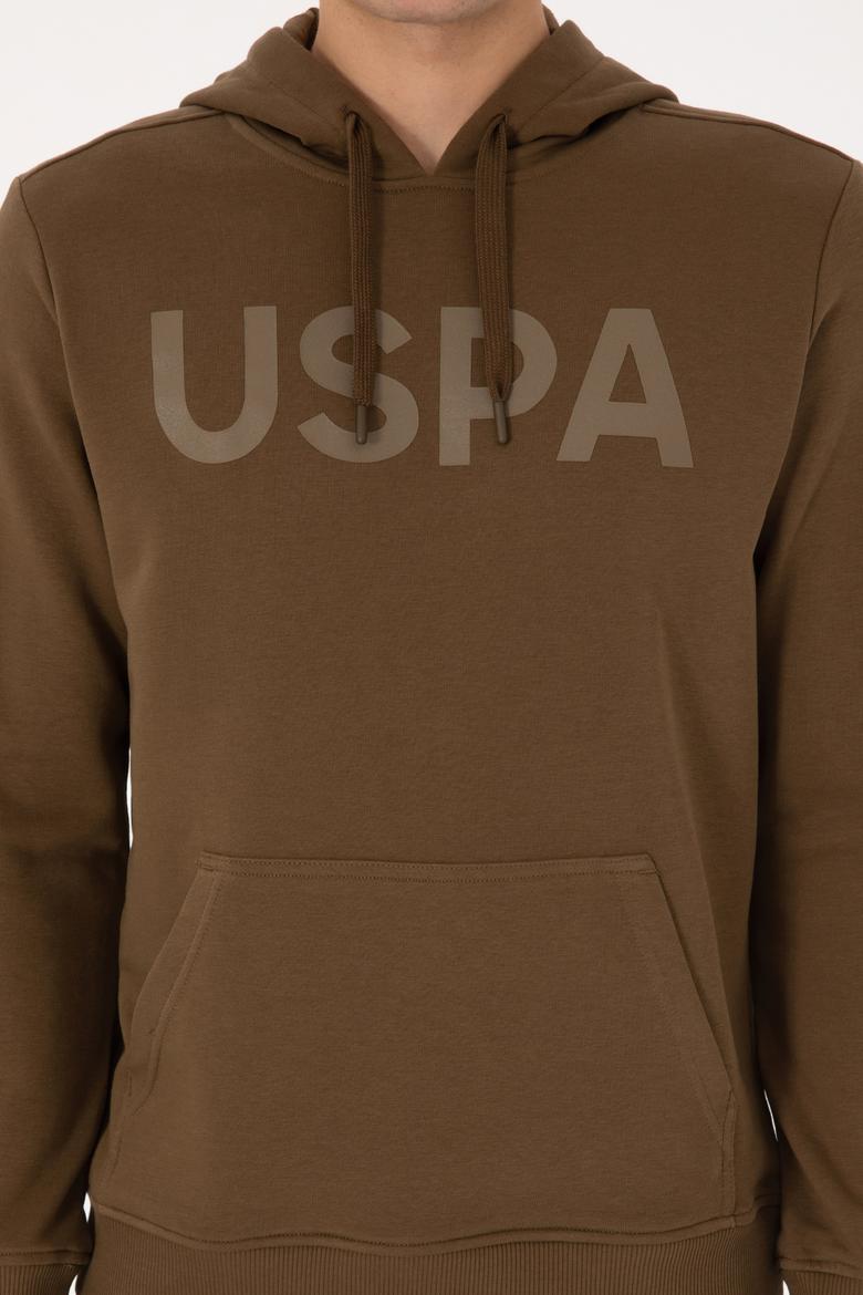 Erkek Slim Fit Kapüşonlu Yaka Haki Basic Sweatshirt - 50307695076