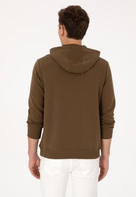 Erkek Slim Fit Kapüşonlu Yaka Haki Basic Sweatshirt - 50307695076