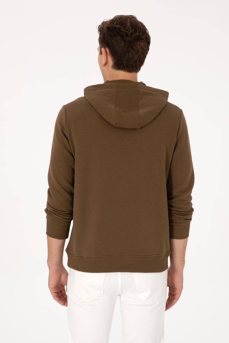 Erkek Slim Fit Kapüşonlu Yaka Haki Basic Sweatshirt - 50307695076