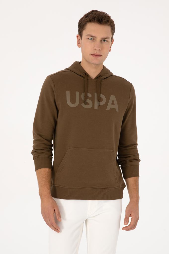 Erkek Slim Fit Kapüşonlu Yaka Haki Basic Sweatshirt