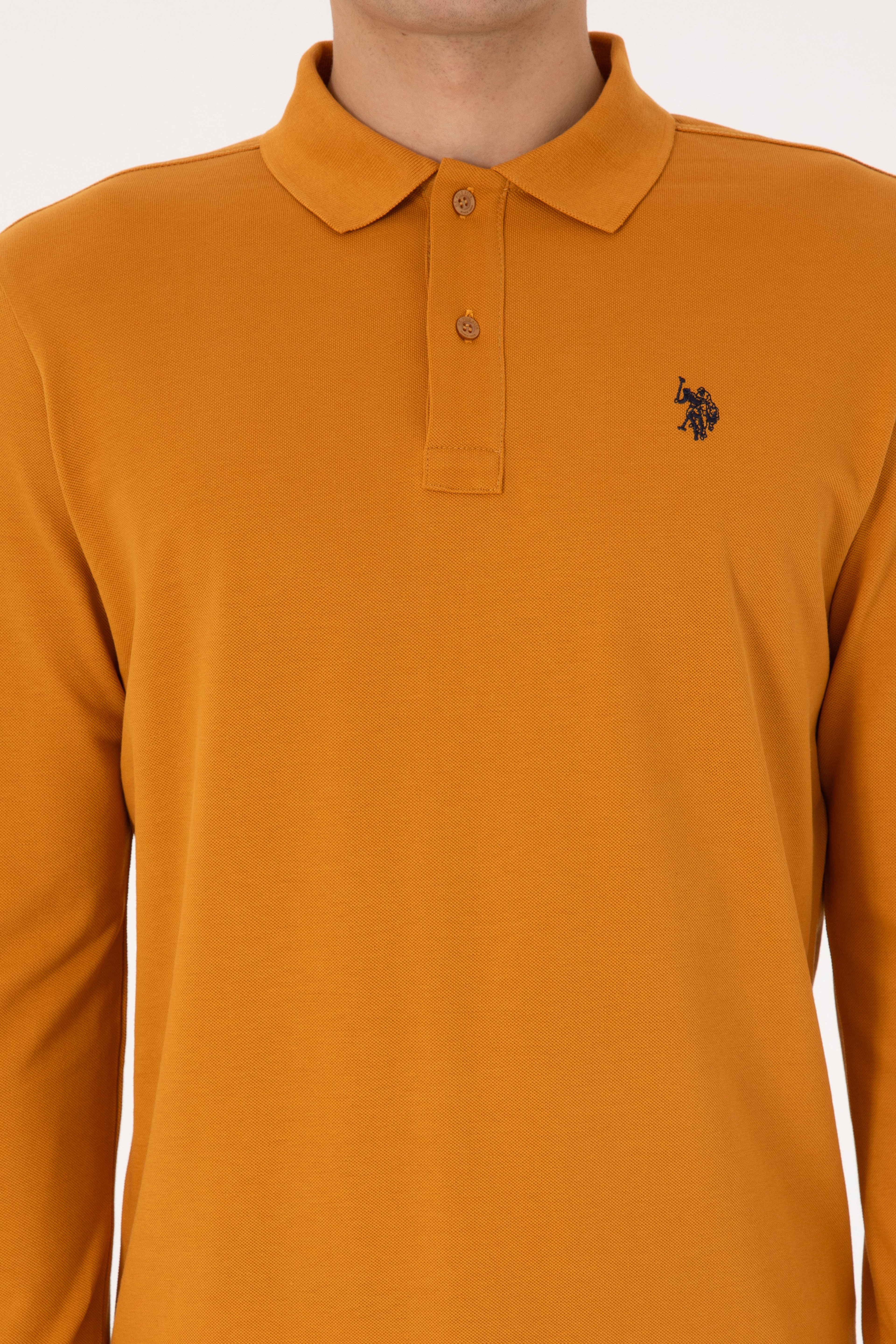 Erkek Regular Fit Polo Yaka Hardal Basic Sweatshirt