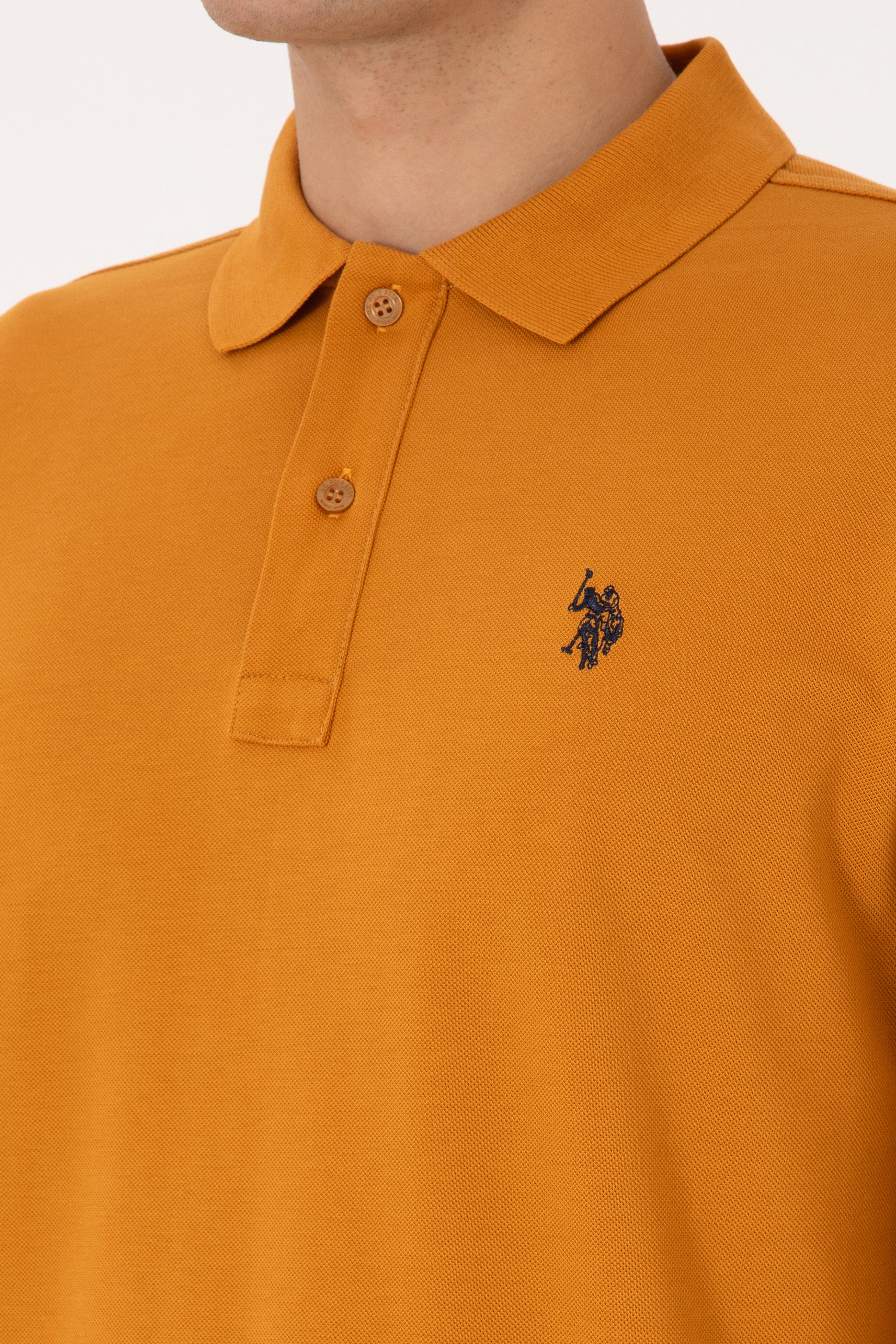 Erkek Regular Fit Polo Yaka Hardal Basic Sweatshirt