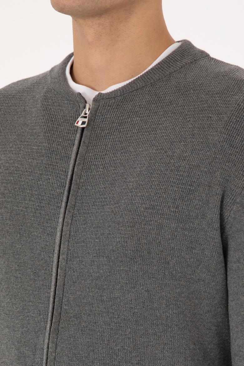 Erkek Gri Melanj Basic Triko Hırka - 50307813019