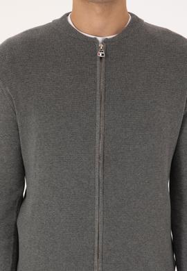 Erkek Gri Melanj Basic Triko Hırka - 50307813019