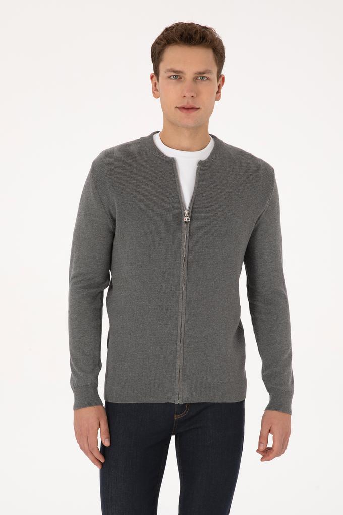 Erkek Gri Melanj Basic Triko Hırka