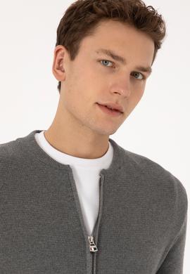 Erkek Gri Melanj Basic Triko Hırka - 50307813019