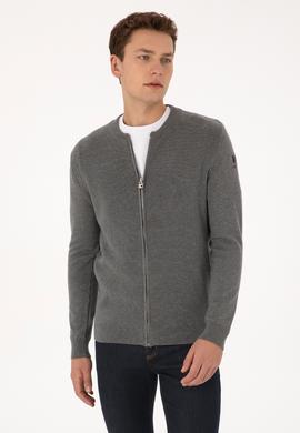 Erkek Gri Melanj Basic Triko Hırka - 50307813019