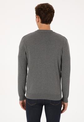 Erkek Gri Melanj Basic Triko Hırka - 50307813019