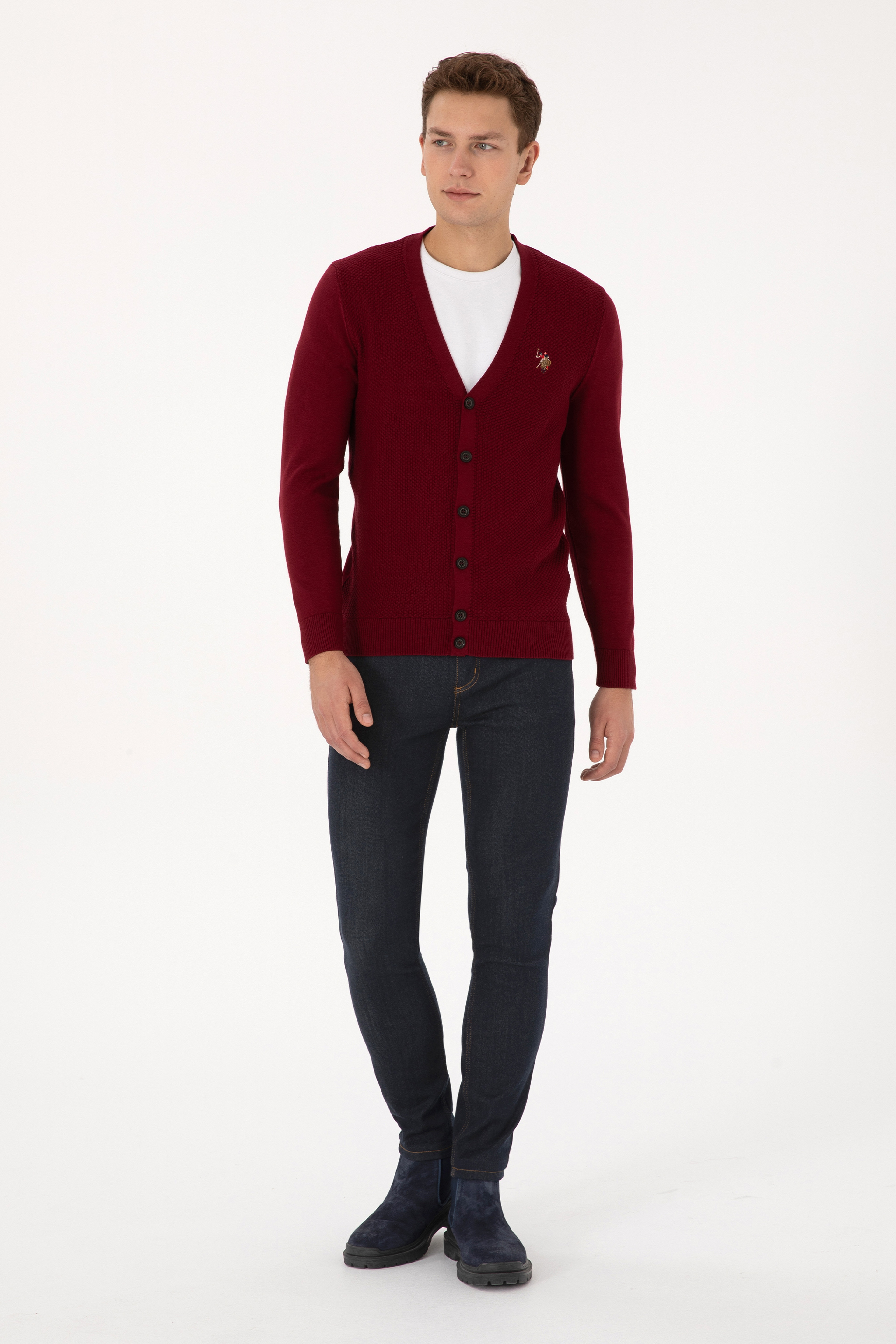 Erkek Bordo Basic Triko Hırka