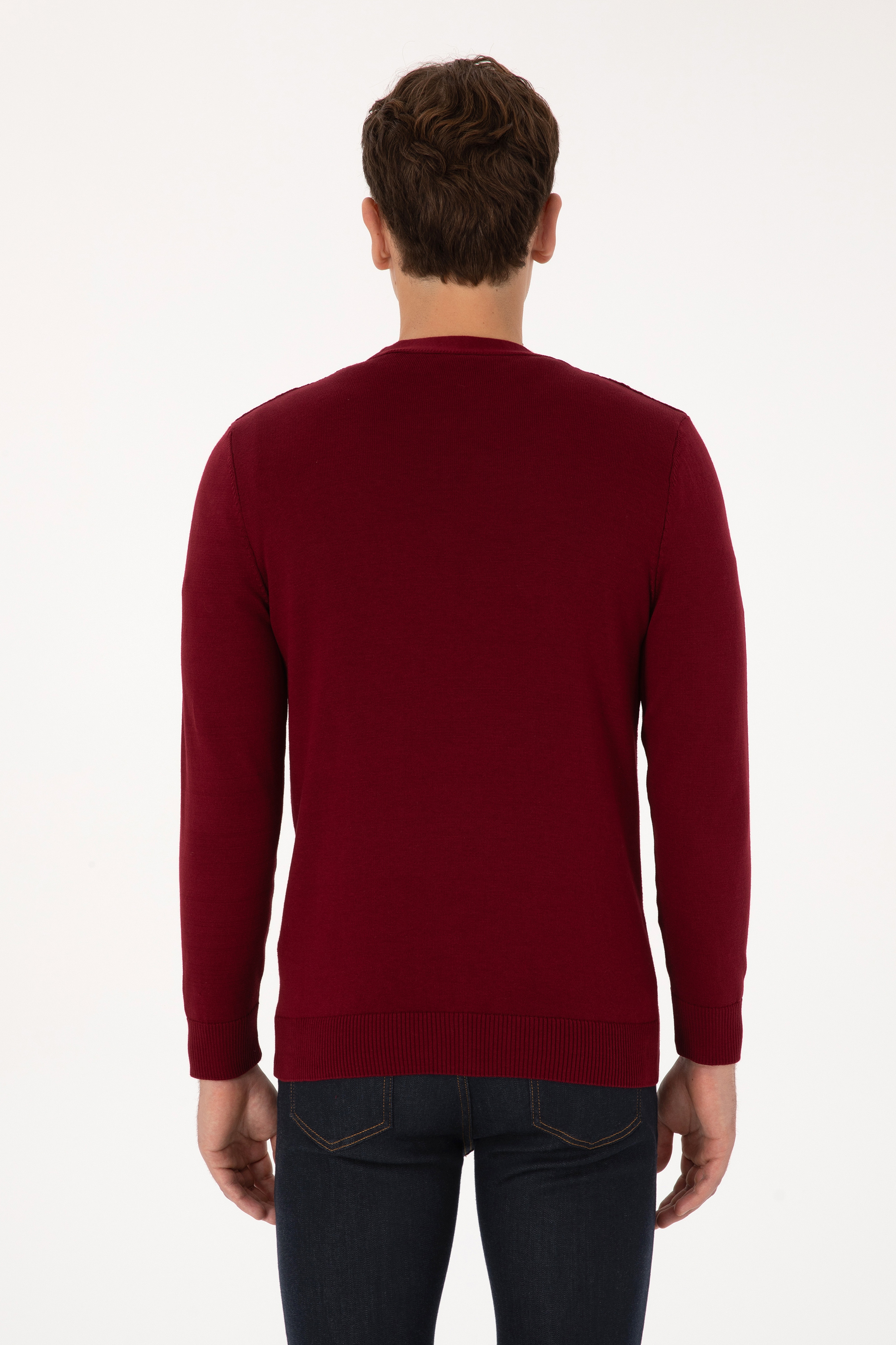 Erkek Bordo Basic Triko Hırka - Image 5