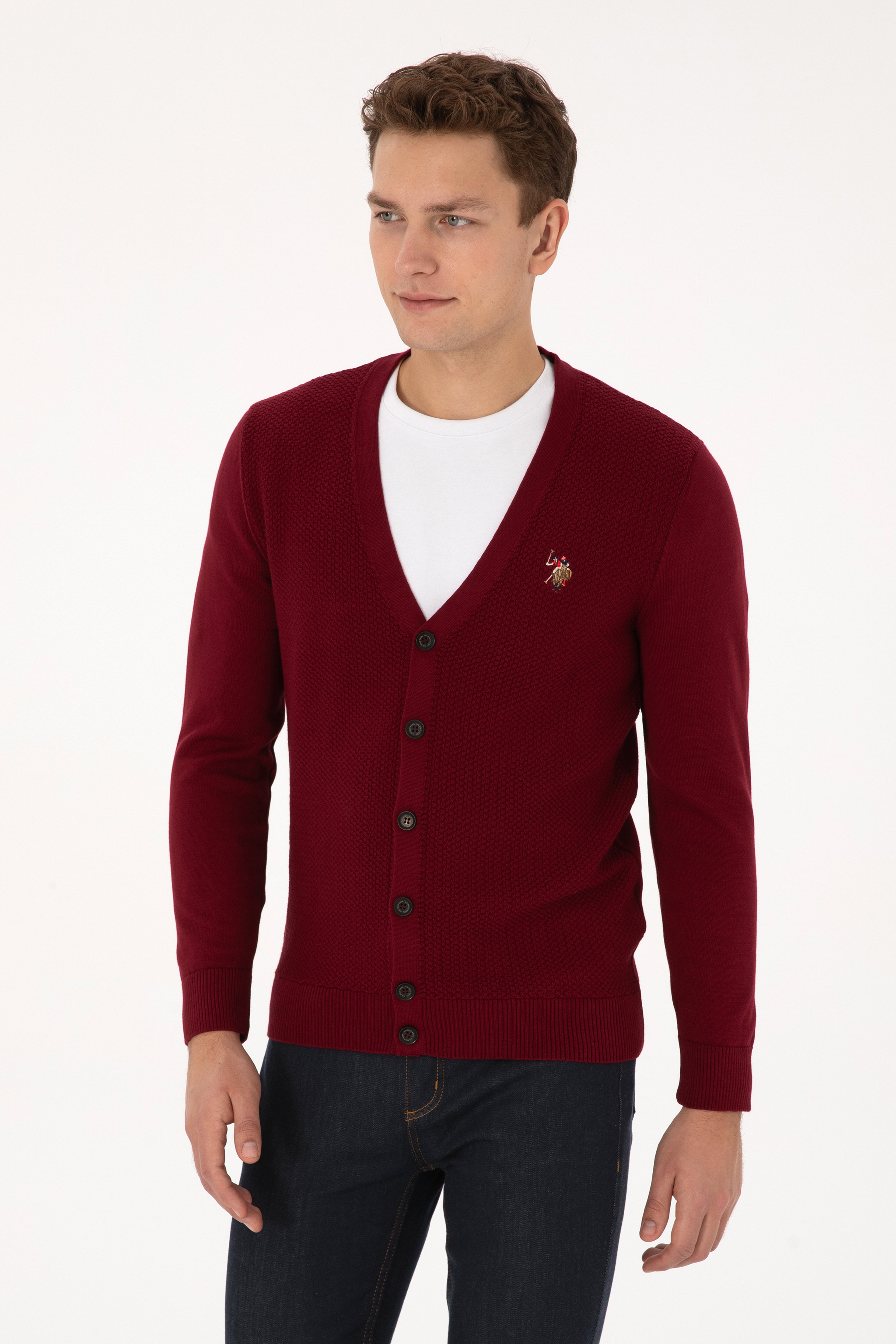 Erkek Bordo Basic Triko Hırka