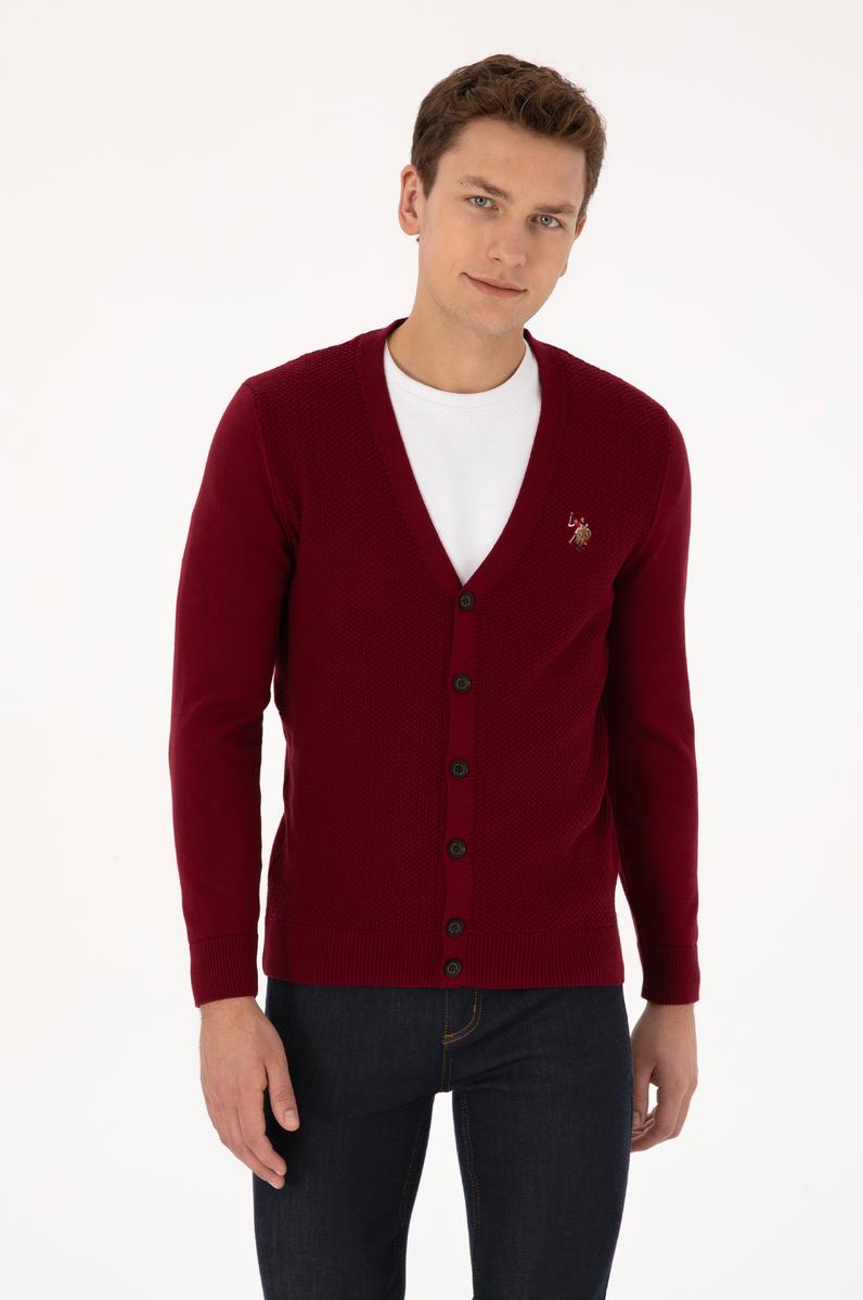 Erkek Bordo Basic Triko Hırka