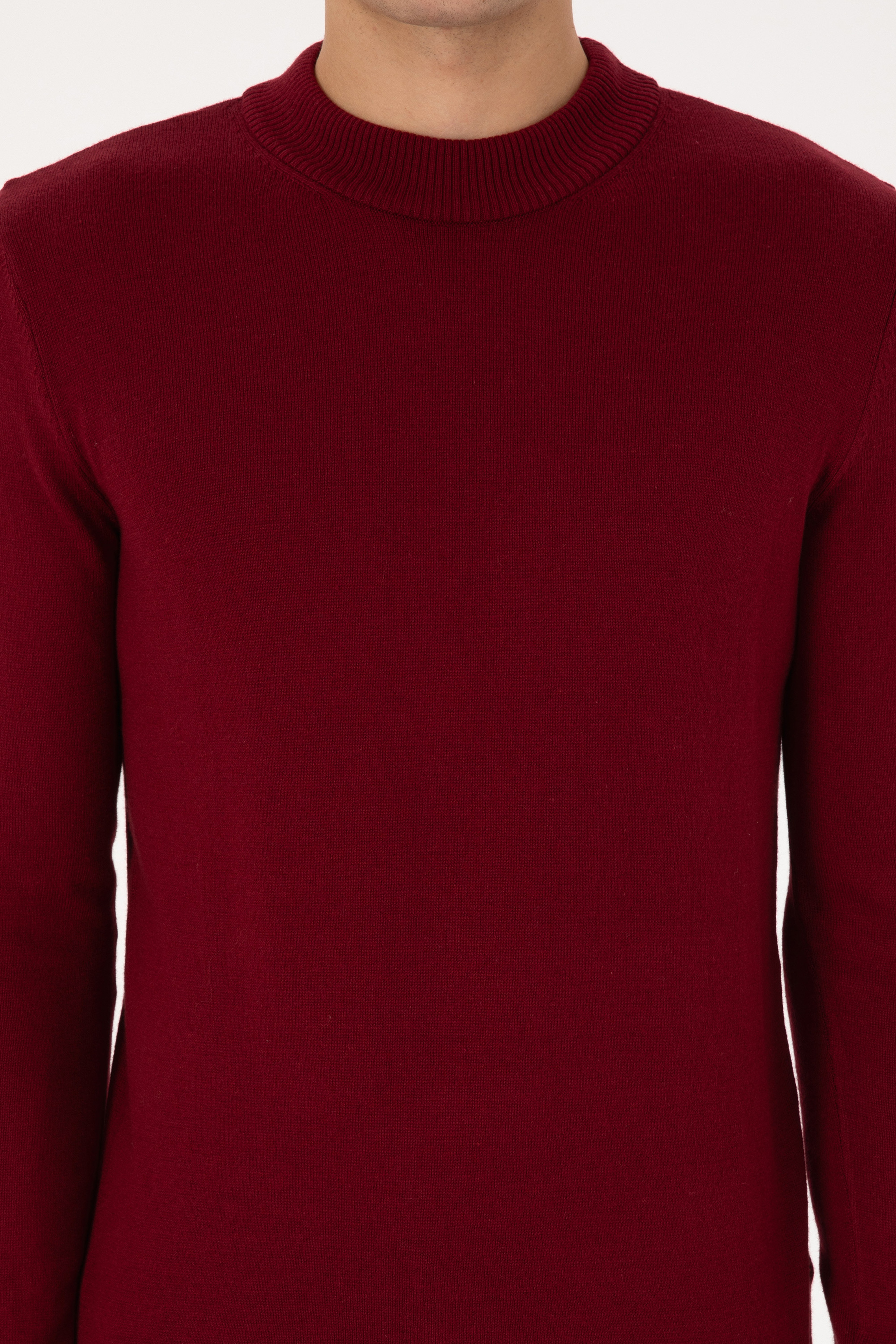 Erkek Slim Fit Polo Yaka Bordo Basic Kazak - Image 6
