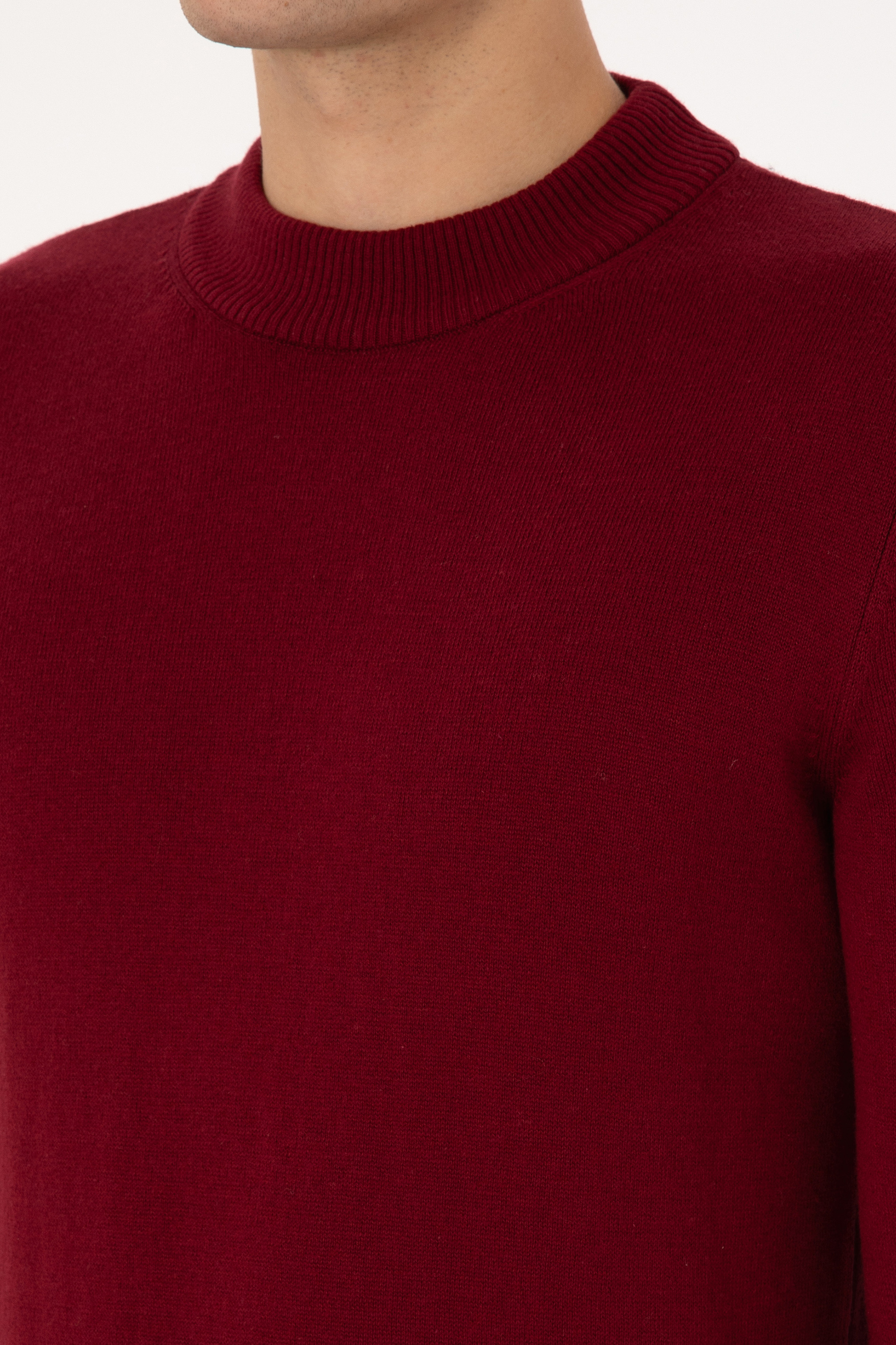 Erkek Slim Fit Polo Yaka Bordo Basic Kazak - Image 7