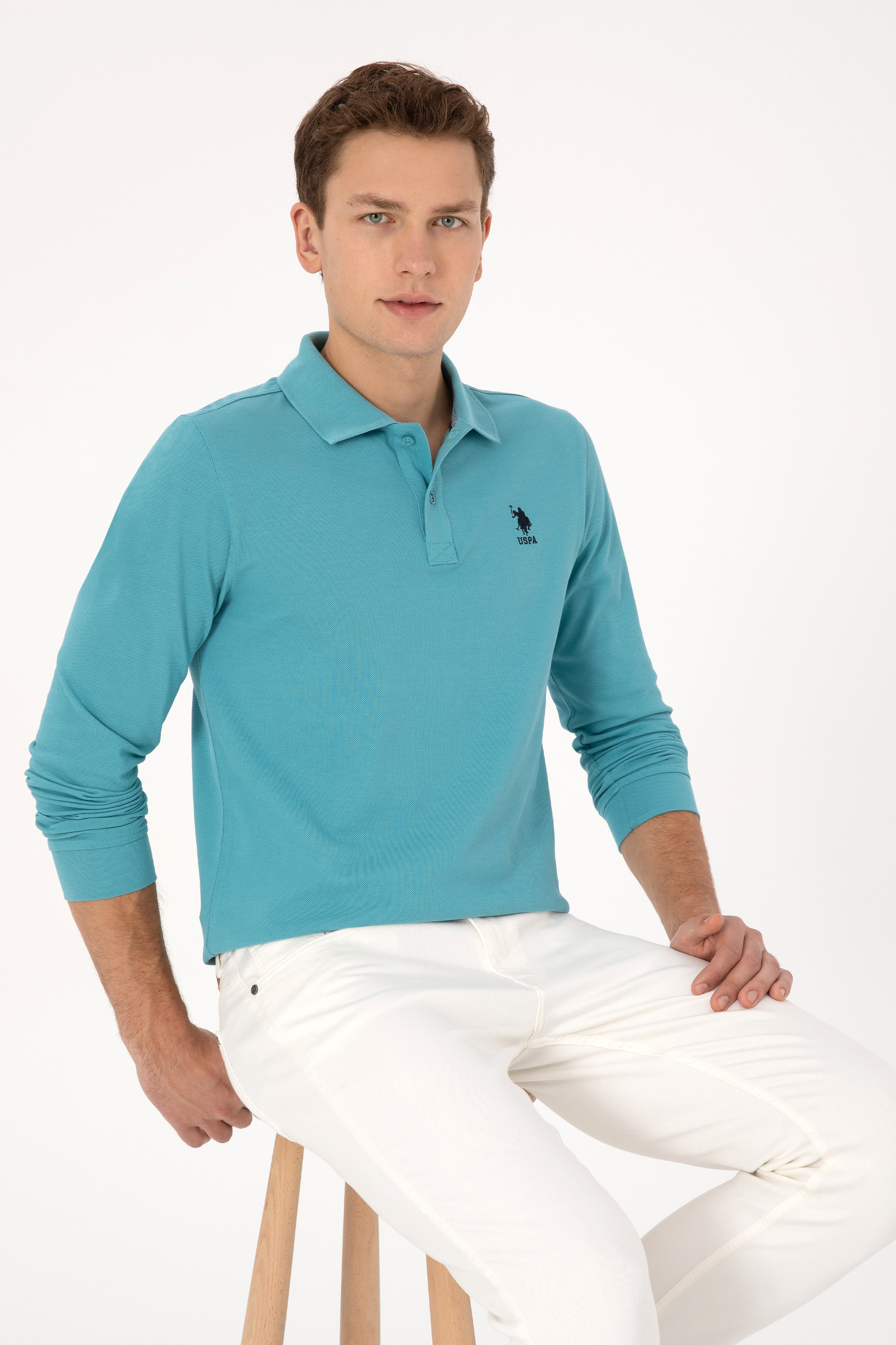 Erkek Regular Fit Polo Yaka Mint Basic Sweatshirt - Image 3