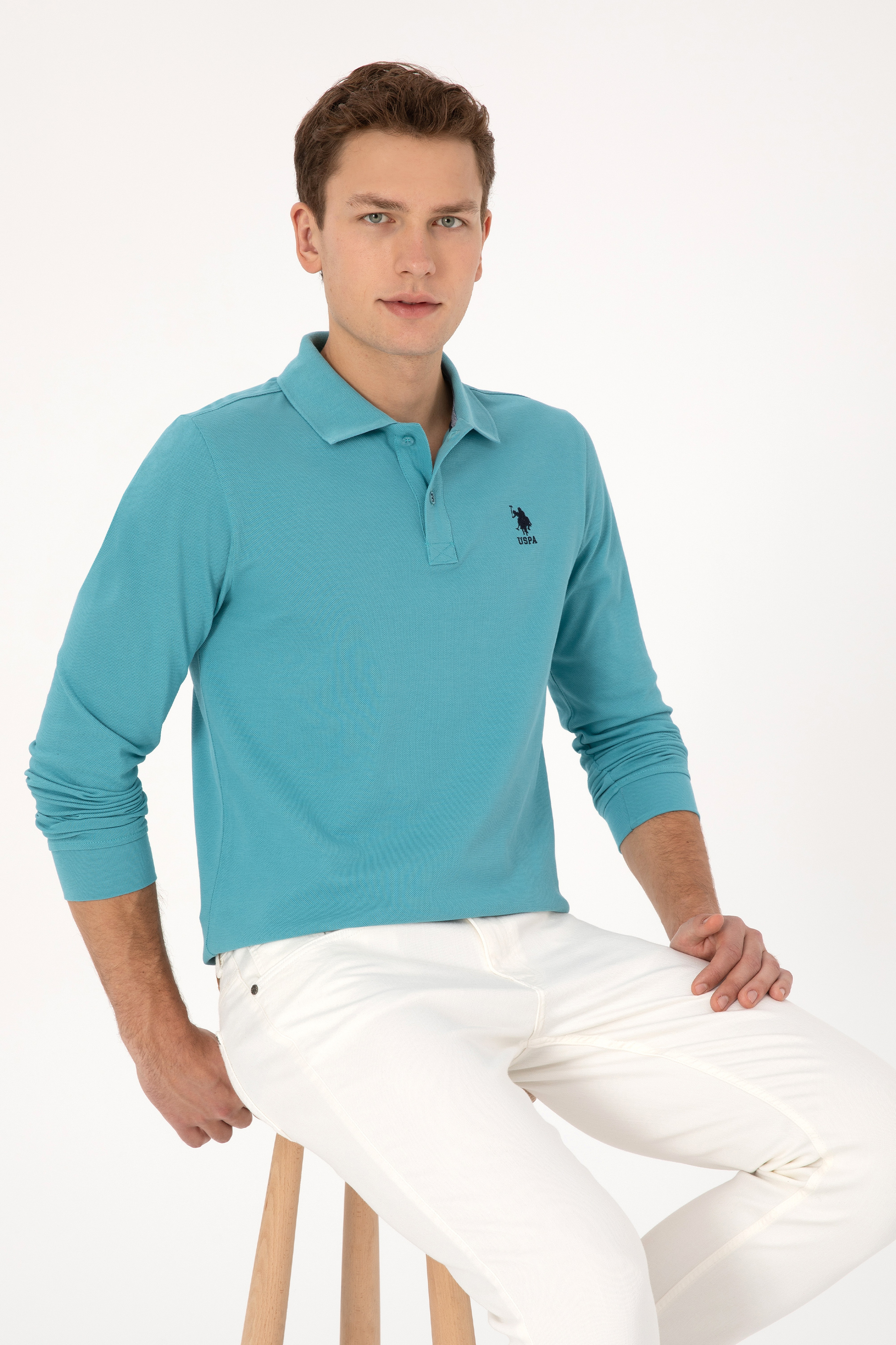 Erkek Regular Fit Polo Yaka Mint Basic Sweatshirt